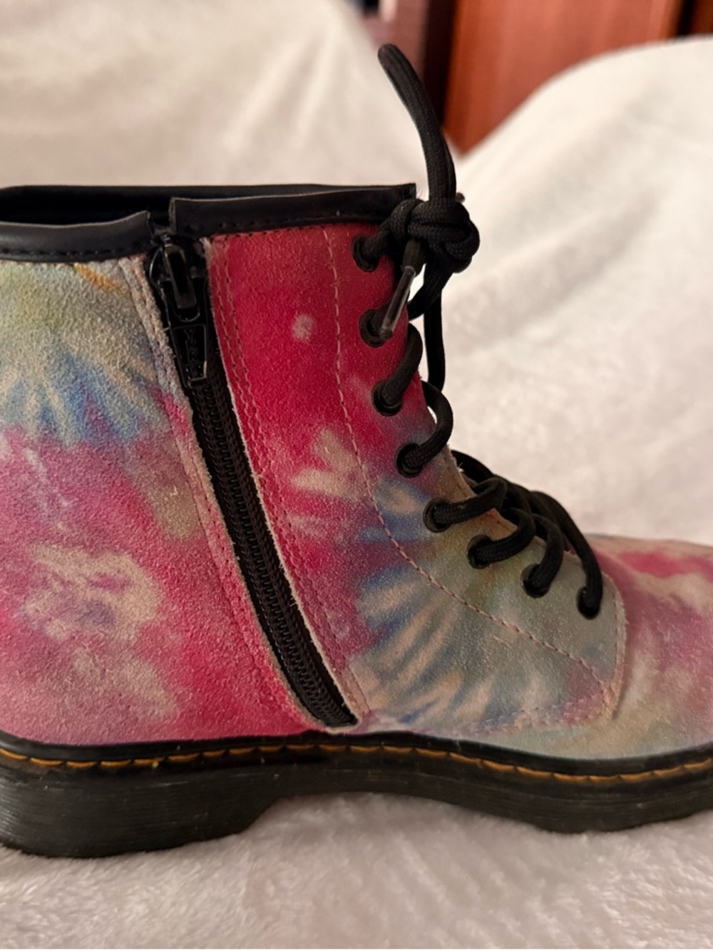 Doc Dr Martens Soft Suede 1460 Youth Tie Dye Girls Lace Up Boots 3 - Picture 7 of 13